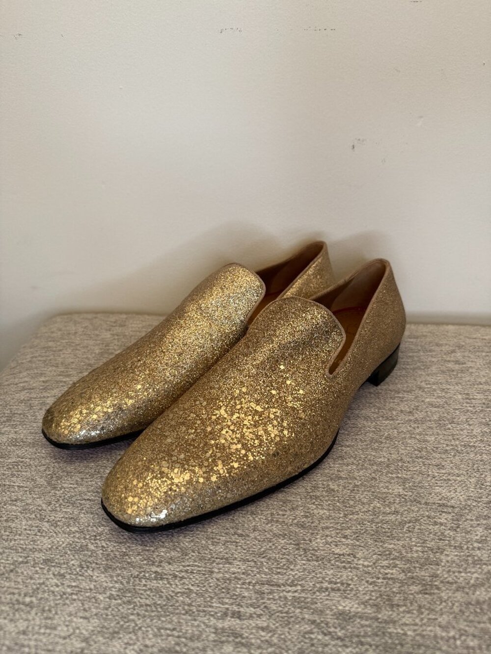 Christian Louboutin Men's Dandelion Flat Glitter Loafer Gold EU 41.5 NWOB